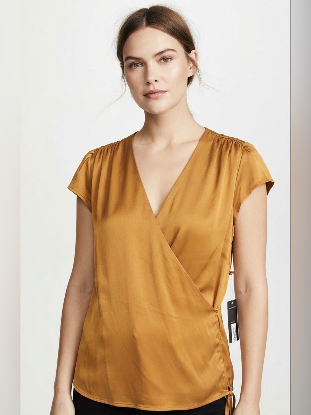 BNWT Worthington Golden Yellow/Brown Wrap Blouse/Top